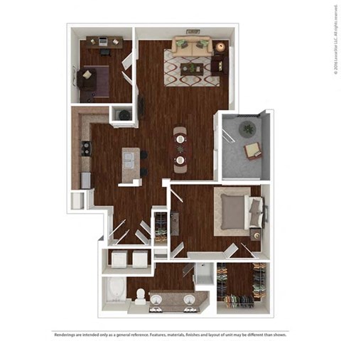 1 bed 1 bath floor plan T at Auxo at Memorial, Houston, TX